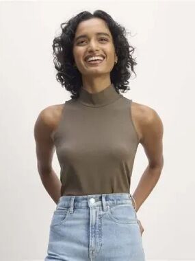 Everlane The Form Mock Neck Tank- Taupe Medium